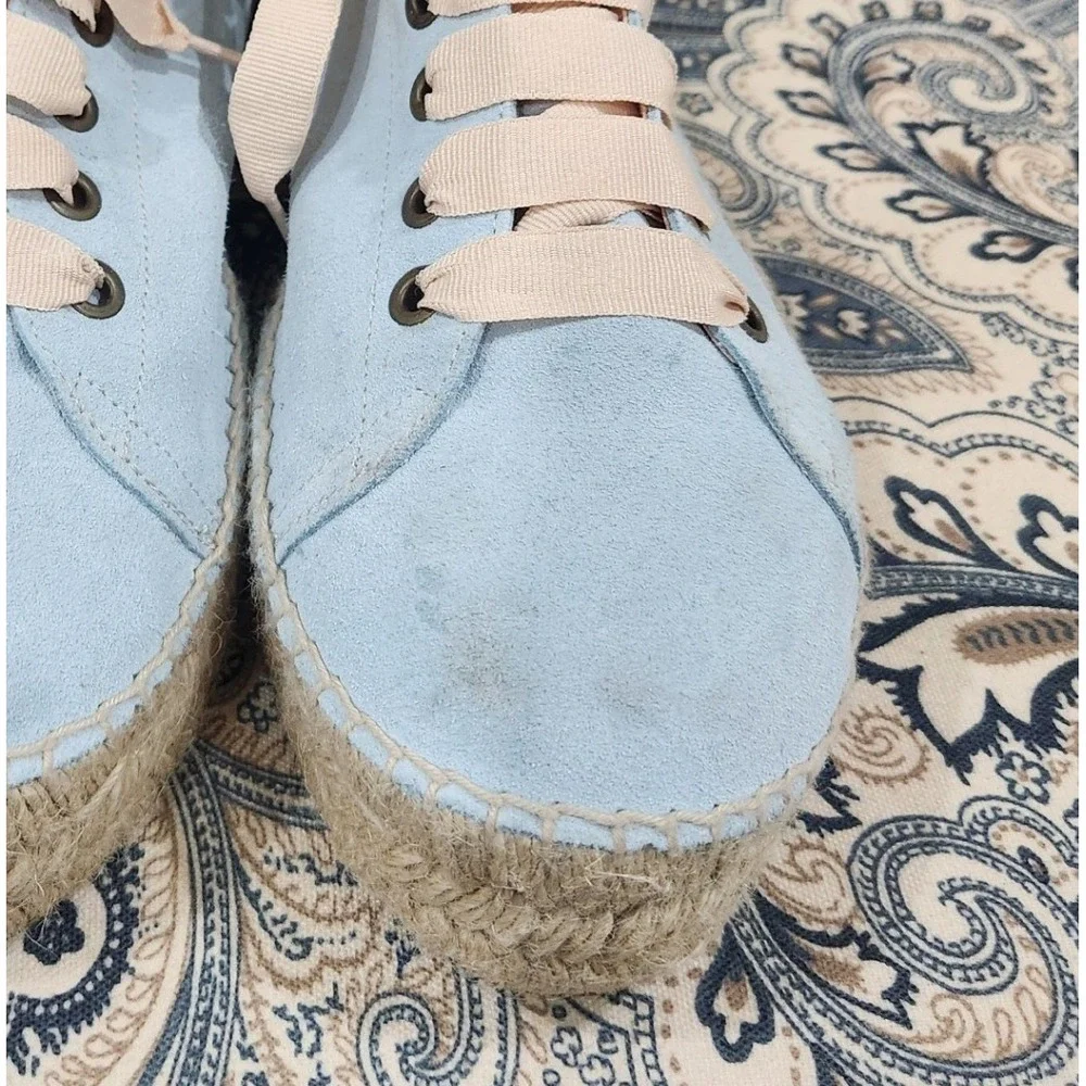 Rocky Barnes‎ x Manebi Light Blue Suede Platform Espadrille Sneakers Ribbon Lace